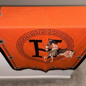 Orange Blanket with Horse and H Design